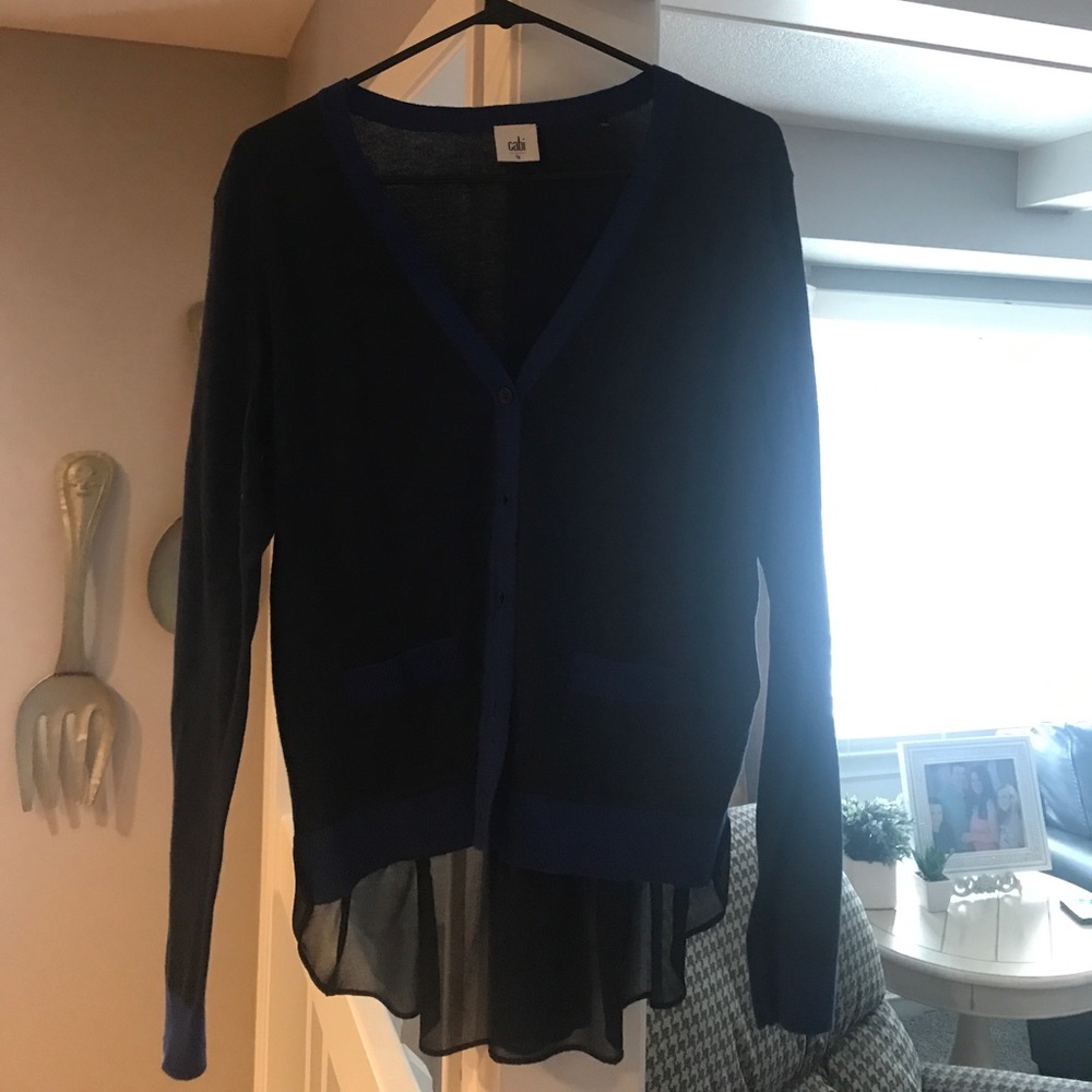 Cabi navy peplum cardigan.